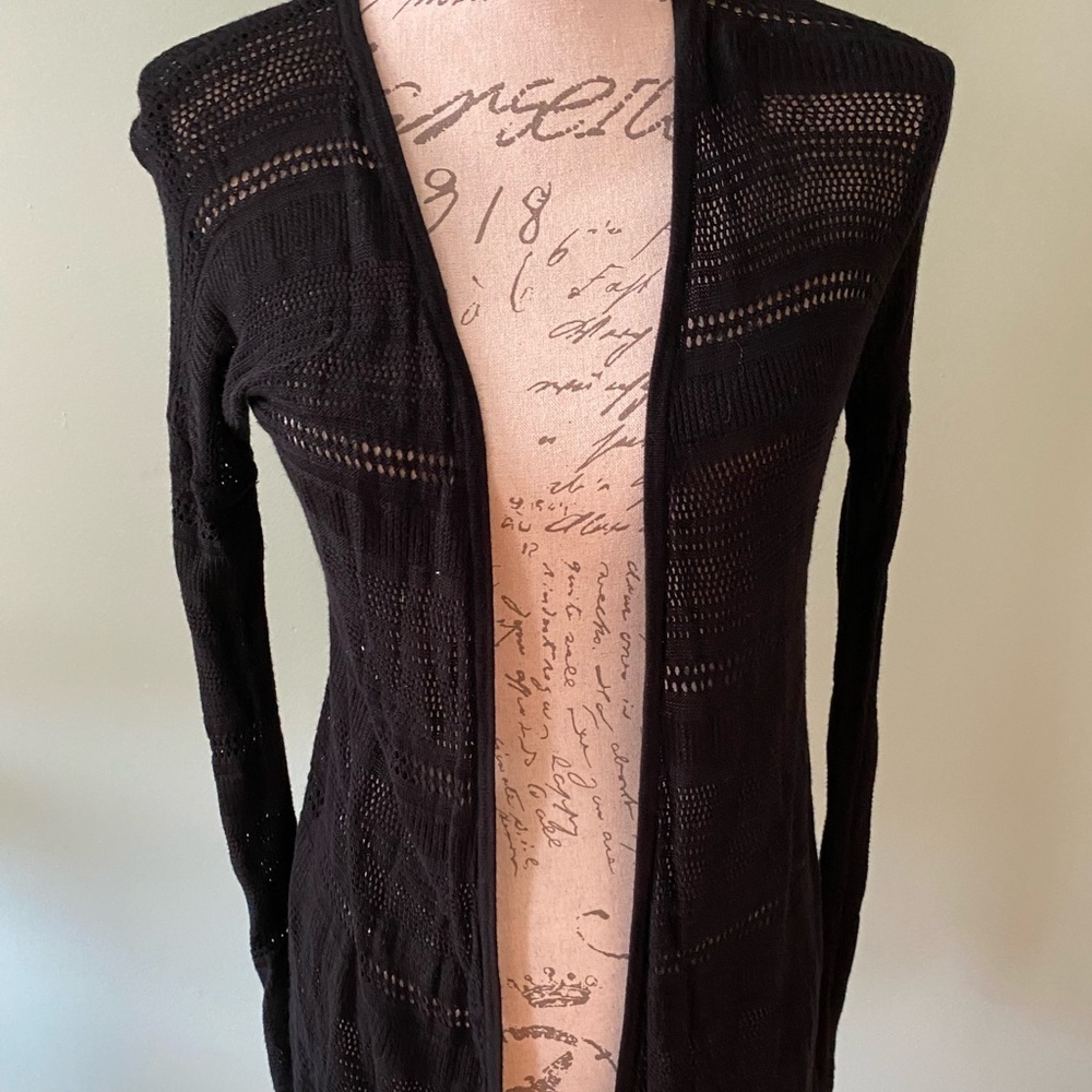 Women’s Long Black Express Sheer Cardigan Sweater Size XS